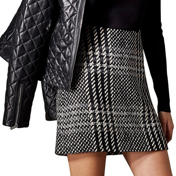 Karen Millen Monochrome Plaid Mini Skirt Black & White Plaid Size 8 wool blend - Picture 3 of 17